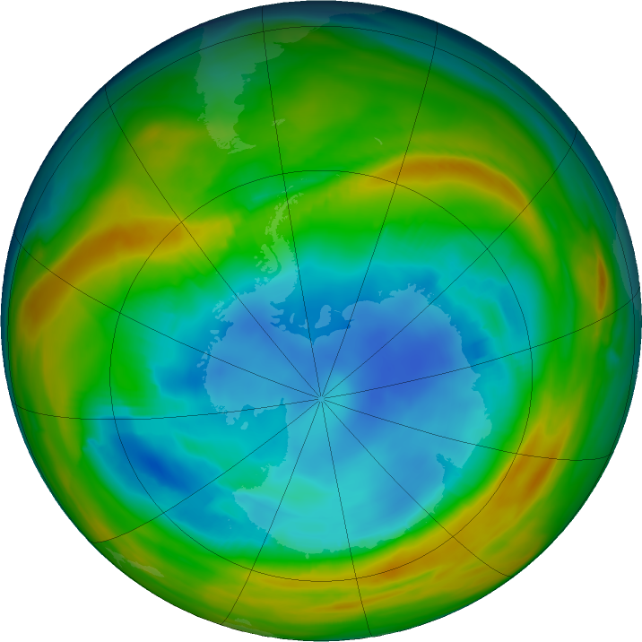 Antarctic ozone map for 09 August 2024